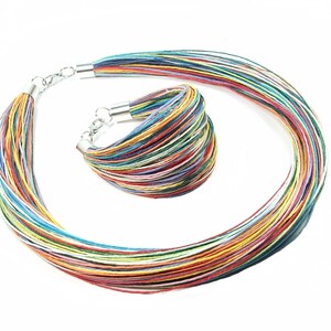 Rainbow sunny summer linen jewelry in stainless steel, waxed linen threads, best friend jewelry, minimalist jewelry gift for women 画像 2