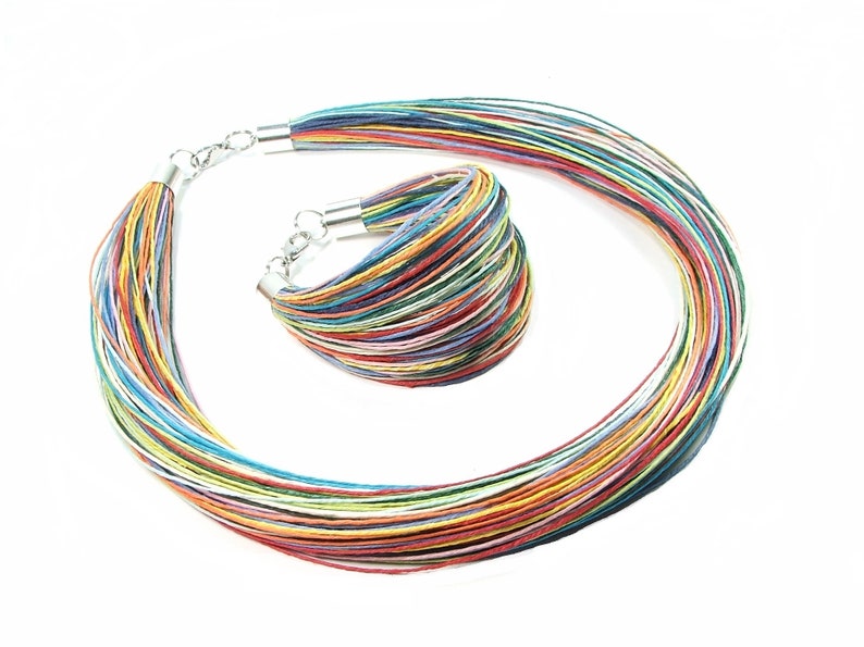 Regenbogen sonnigen Sommer Leinen Schmuck in Edelstahl, Leinenfäden, beste Freund Schmuck, minimalistischen Schmuck Geschenk für Frauen Bild 2