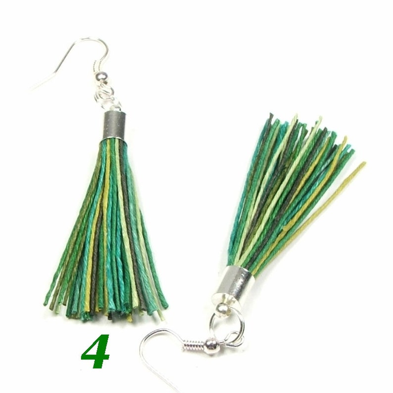 With green linen thread boho earrings, long tassel earrings with stainless steel, minimalist earrings to gift for women, choose your color image 4