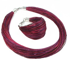 Rosa violett Leinen Set Schmuck für Frauen, rohe Leinenfäden, Öko natürlichen Schmuck, Geschenk für Mama, zierlicher Schmuck an Feiertagen Bild 2