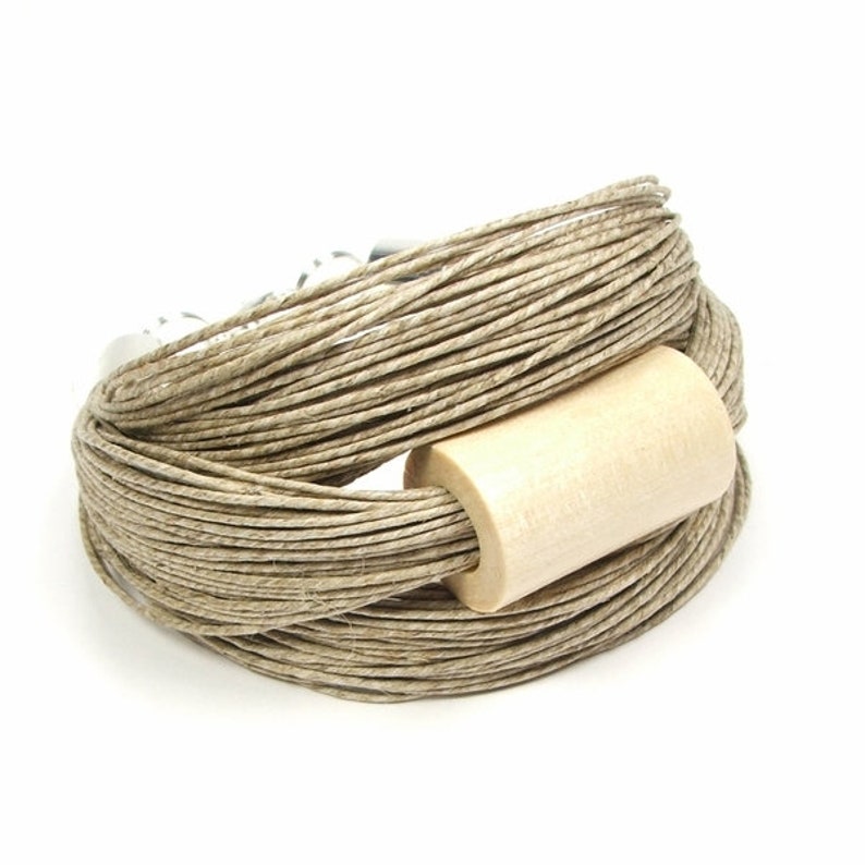 wooden linen rustic bracelet birthday gift for mother Natural cream tubes linen jewelry set for women wooden beaded simple necklace