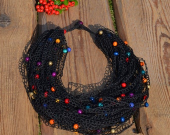 Mehrfarbige einzigartige ethnische Halskette, geflochtene Statement-Kette, einheimische Stoff-Boho-Halskette, Geburtstagsgeschenk für sie