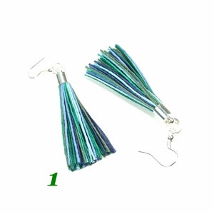 With green linen thread boho earrings, long tassel earrings with stainless steel, minimalist earrings to gift for women, choose your color image 2