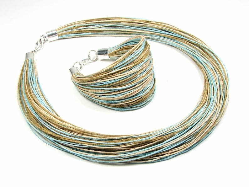 Pasque Natural colorful linen jewelry set vegan organic jewelry for women rainbow linen threads for linen clothing textile necklace