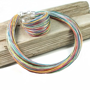 Rainbow sunny summer linen jewelry in stainless steel, waxed linen threads, best friend jewelry, minimalist jewelry gift for women 画像 9