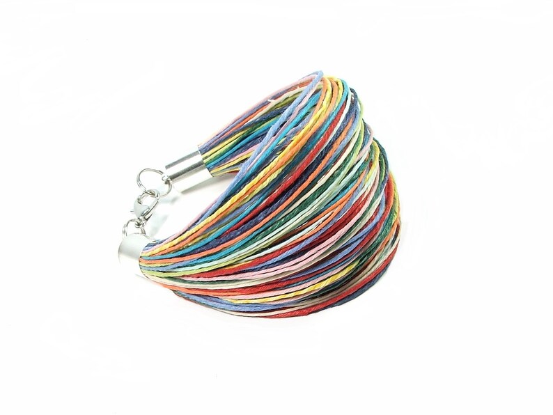 Rainbow sunny summer linen jewelry in stainless steel, waxed linen threads, best friend jewelry, minimalist jewelry gift for women 画像 4