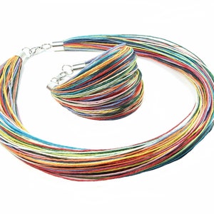 Rainbow sunny summer linen jewelry in stainless steel, waxed linen threads, best friend jewelry, minimalist jewelry gift for women image 1