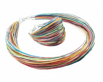 Regenbogen sonnigen Sommer Leinen Schmuck in Edelstahl, Leinenfäden, beste Freund Schmuck, minimalistischen Schmuck Geschenk für Frauen