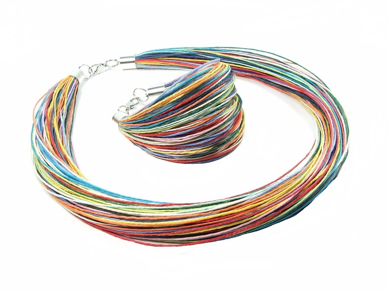 Regenbogen sonnigen Sommer Leinen Schmuck in Edelstahl, Leinenfäden, beste Freund Schmuck, minimalistischen Schmuck Geschenk für Frauen Bild 1