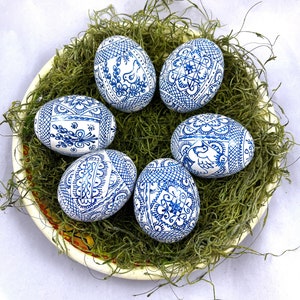 6 wooden eggs Pysanky Wooden eggs-Easter eggs in white-blue color-Hand-painted Easter eggs-Hand-painted wooden eggs image 1