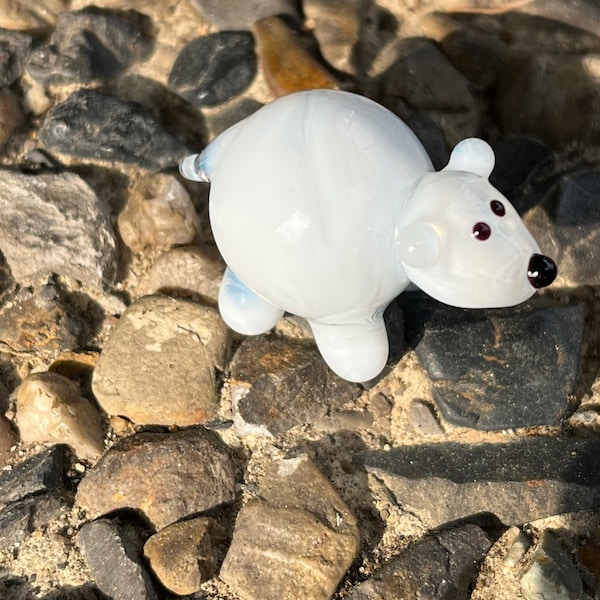 Eisbär Mini Glasfigur- Eisbär aus Glas-Eisbär Miniatur -Polar bear glass Animal -Glasfiguren