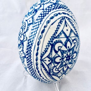 Large wooden egg white - blue- Big wooden egg-white - blue -Pysanka - Pysanky - Easter egg made of wood - Easter Egg made of wood
