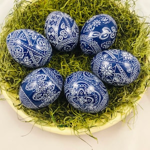 6 wooden eggs -Pysanky- Easter egg -Wooden eggs-color -blue-white
