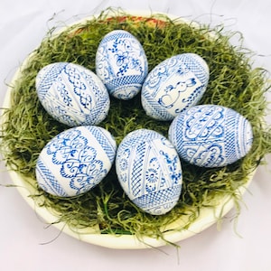 6 wooden eggs Pysanky Wooden eggs-Easter eggs in white-blue color-Hand-painted Easter eggs-Hand-painted wooden eggs image 4