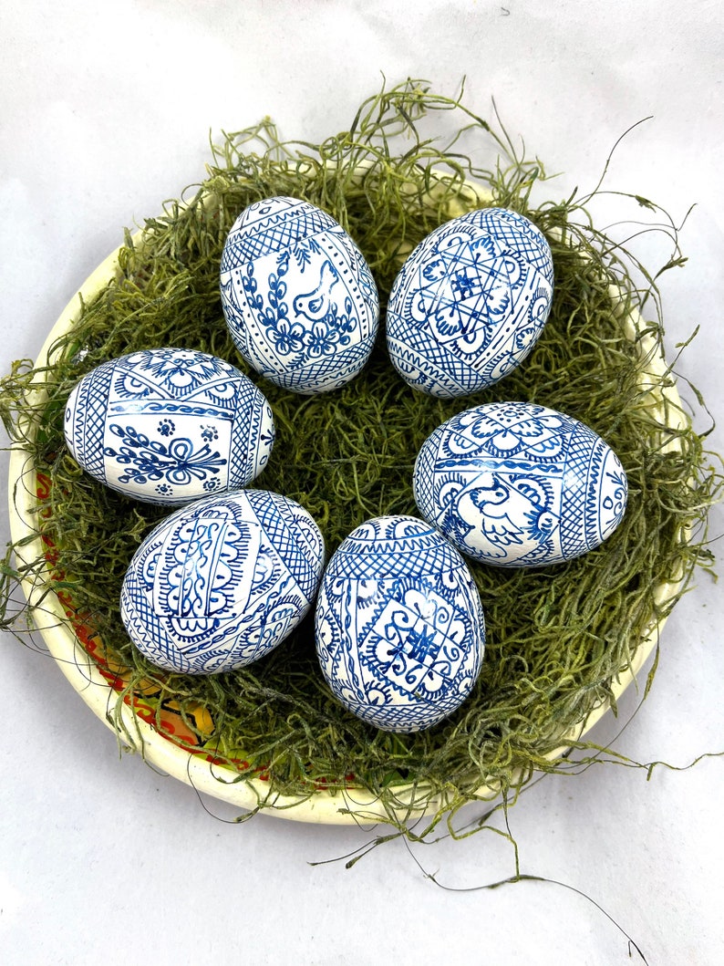 6 wooden eggs Pysanky Wooden eggs-Easter eggs in white-blue color-Hand-painted Easter eggs-Hand-painted wooden eggs image 6