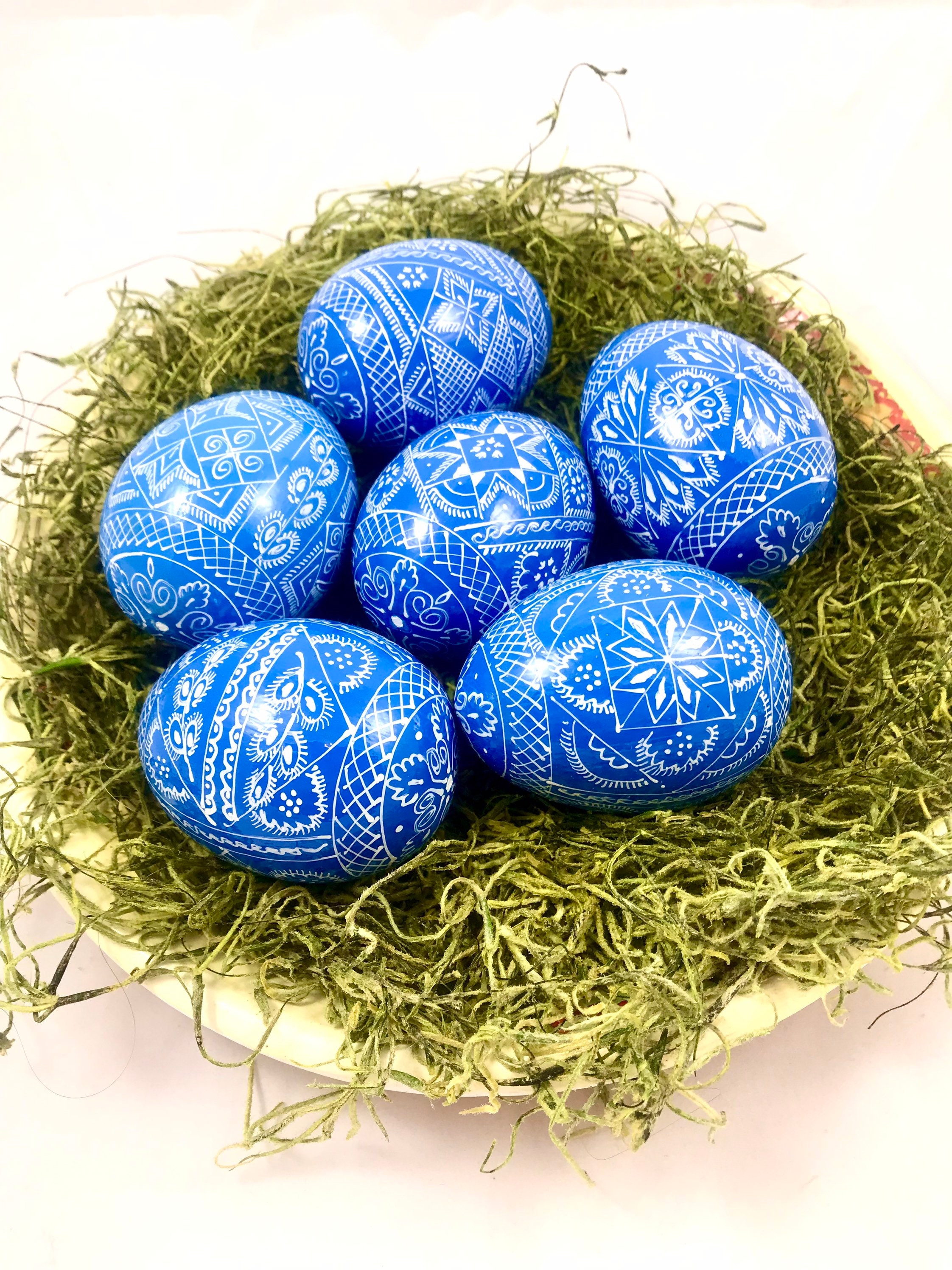 6 Blue Wooden Eggs - Pysanka - Wooden Eggs - Blue Wooden Eggs