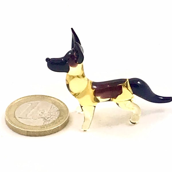 Hund Mini  Glasfigur- Deutscher Schäferhund - Miniaturen Hund aus Glas- Hund Mini Glastier- Dog Mini Glass animal