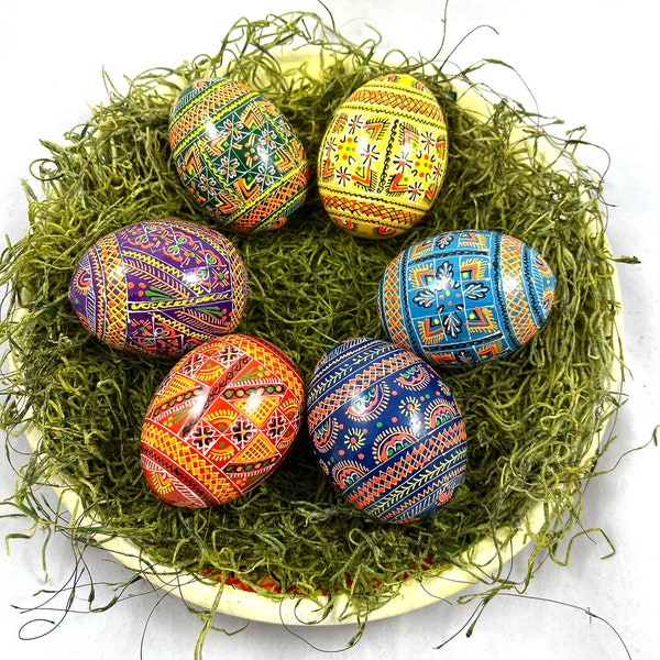 6 Holzeier bunt-Pysanky- Ostereier-Wooden eggs