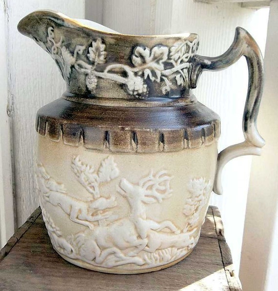 Stoneware Pitcher Antique Bourne Denby Brown Pottery Jug Etsy
