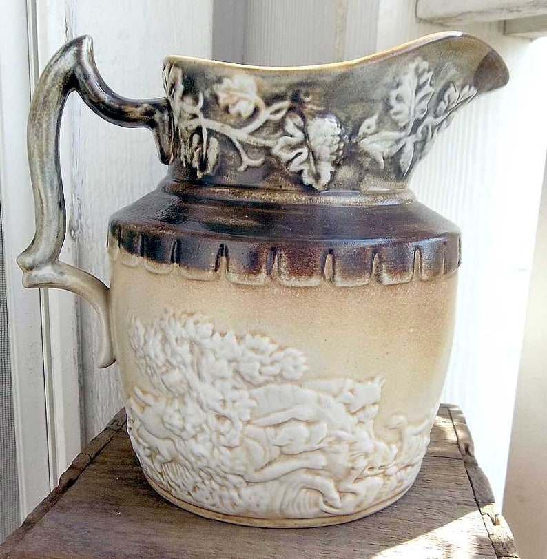 Stoneware Pitcher Antique Bourne Denby Brown Pottery Jug Etsy