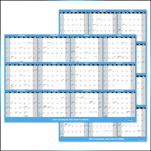 May include: A 2027 wall calendar and year planner featuring a grid layout for each month from January through December. The design includes blue headers with month names, black text for days of the week, and numbered dates in a white grid format.