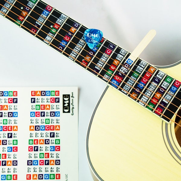 Color Coded Stickers Numbered Neck Notes Set of 2 Learn Guitar and Music Theory Suitable for all Levels: Made in USA