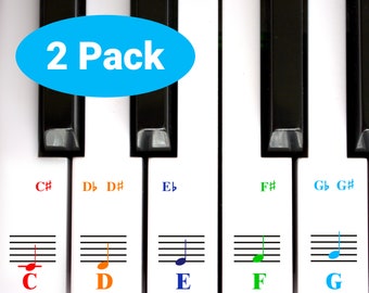 Piano and Keyboard Music Note Stickers for White Keys 2 Pack