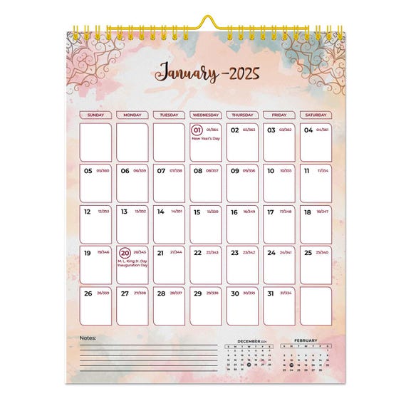 2025 Wall Calendar - January 2025 - December 2025, 12
