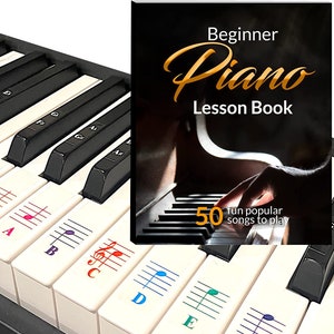 Beginner Piano Lesson Book 50 Amazing & Popular Songs and Color Piano and Keyboard Stickers, Transparent and Removable