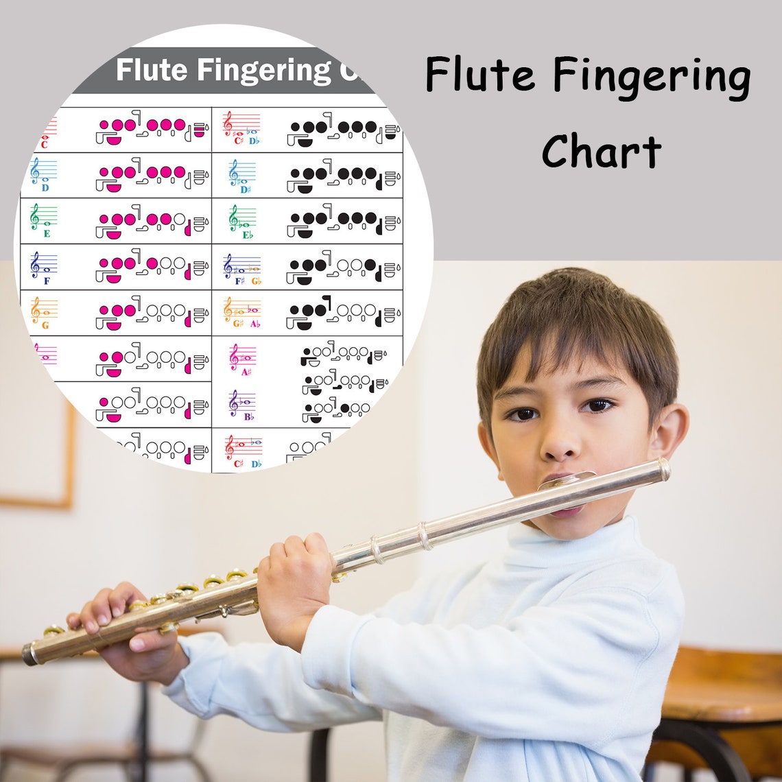 Flute Multiphonics Examples Flute Fingering Chart With Color-coded Notes, Learn Flute Technique ...