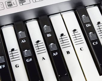 Piano and Keyboard Music Note Full Set Stickers for White and Black Keys with Piano Songs EBook & User Guide; Transparent and Removable!