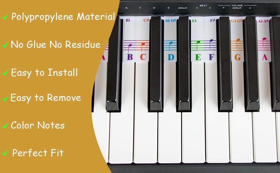 Colorful Piano Keyboard Notes for Beginner, Removable Note Labels for ...