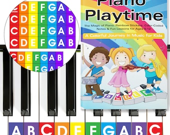 Rainbow Color Piano and Keyboard Sticker and Kids Piano Learning Book Easy to Follow Instructions for Kids