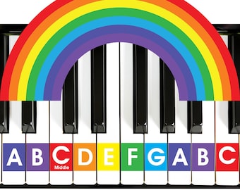 QMG Rainbow Color Piano and Keyboard Stickers for Kids, A B C Piano Notes Letters, Removable, No Residue Leaves