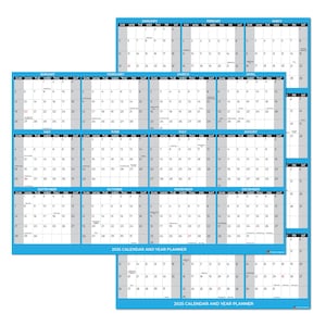 2025 Wall Calendar Large Size 24&quot; x 36&quot;, Paper Folded 12 Month Annual Yearly Wall Planner, Reversible, Horizontal/Vertical Blue