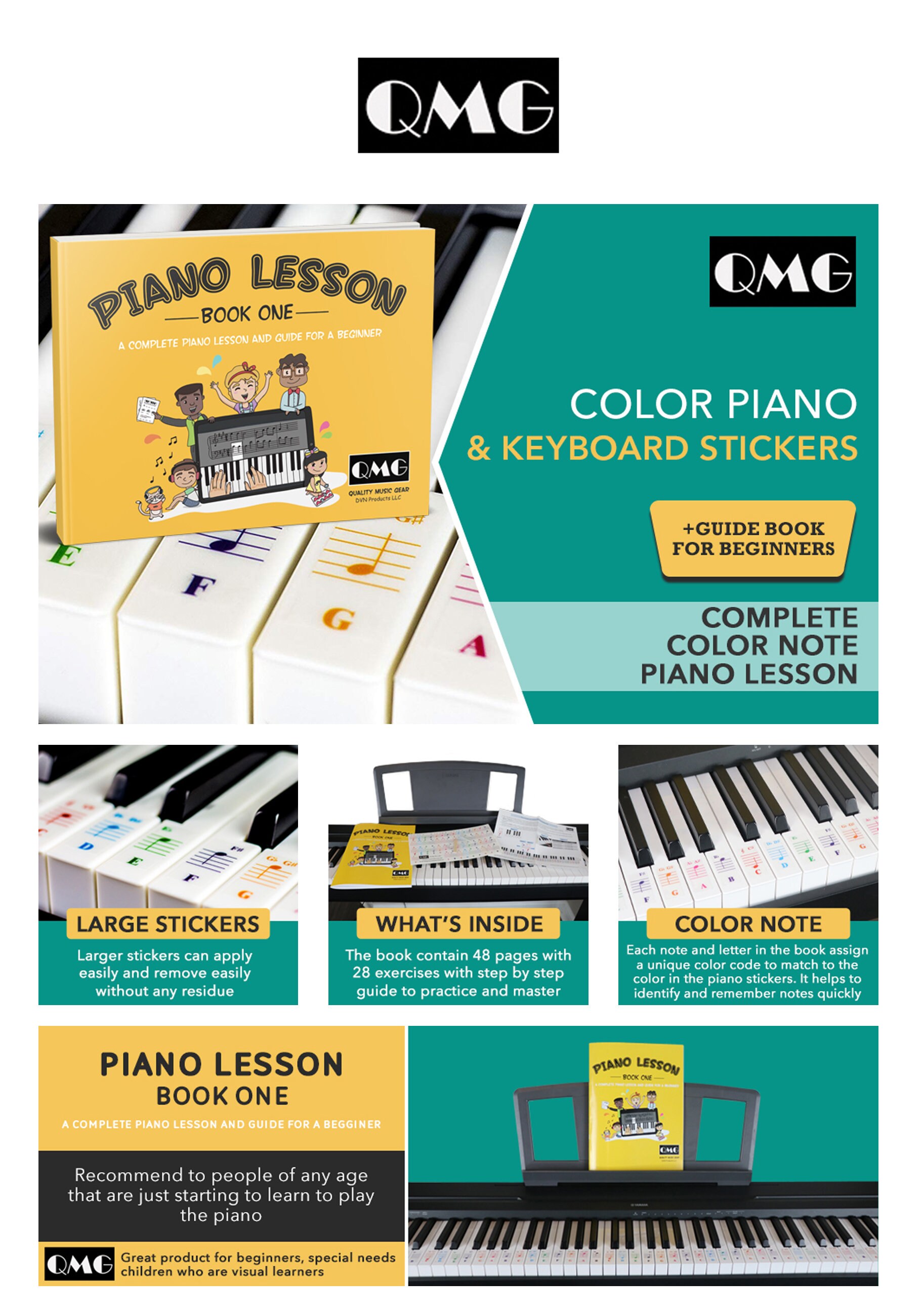 Autocollant Note pour Piano, Autocollants de Partition de Clavier pour 88  Touches, Réutilisables Autocollants de Partition de Piano pour Enfants