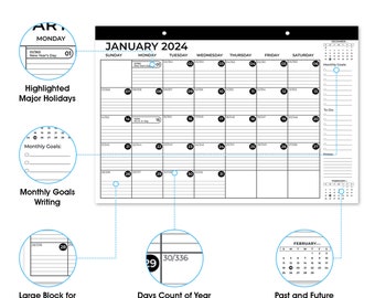Desk Calendar 2024, 12 Months Wall Calendar From January to December, Size  12 X 18, Holidays, Thick Paper With Corner Protectors - Etsy