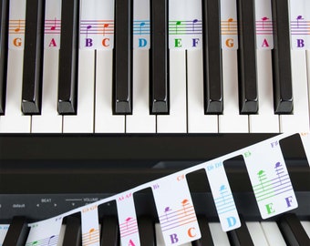 Colorful Piano Keyboard Notes for Beginner, Removable Note Labels for Learning, 88 Key Full Size Piano Rake Key, Reusable, No Need Stickers