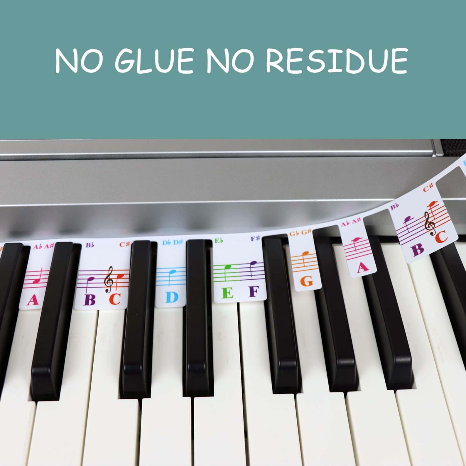 QMG Colorful Piano Keyboard Notes for Beginner, Removable Note Labels ...