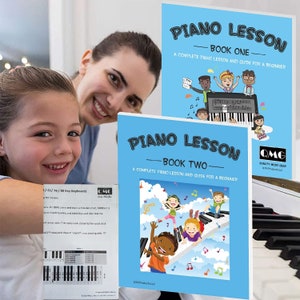 Piano and Keyboard Stickers and Complete Piano Music Lesson and Guide Book 1 & 2 for Kids and Beginners; Designed and Printed in USA