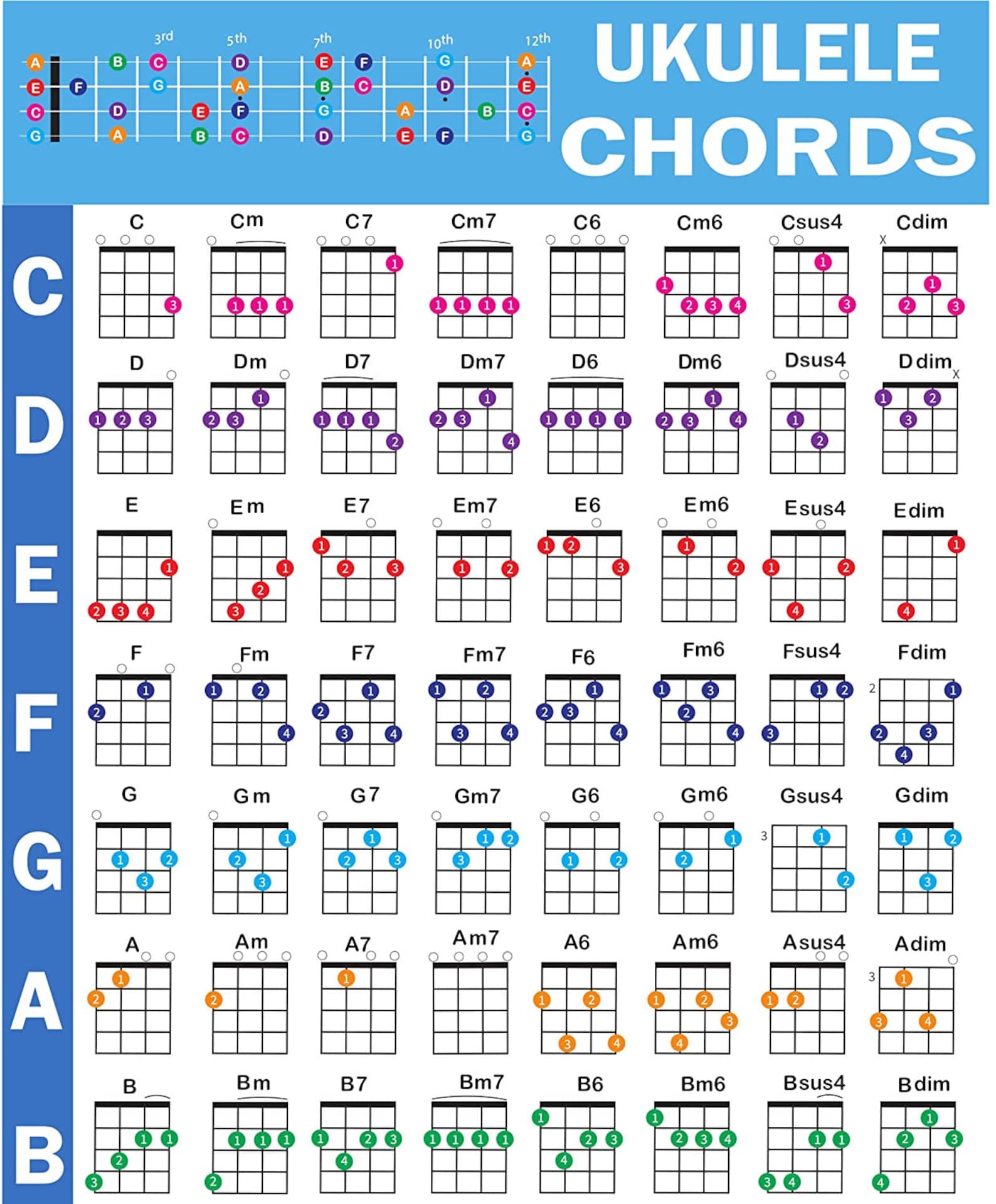 Ukulele Chord Poster 24x30 Educational Etsy