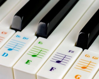 Color Piano Stickers for 49/61/ 76/88 Key Keyboards – Transparent and Removable: Made in USA