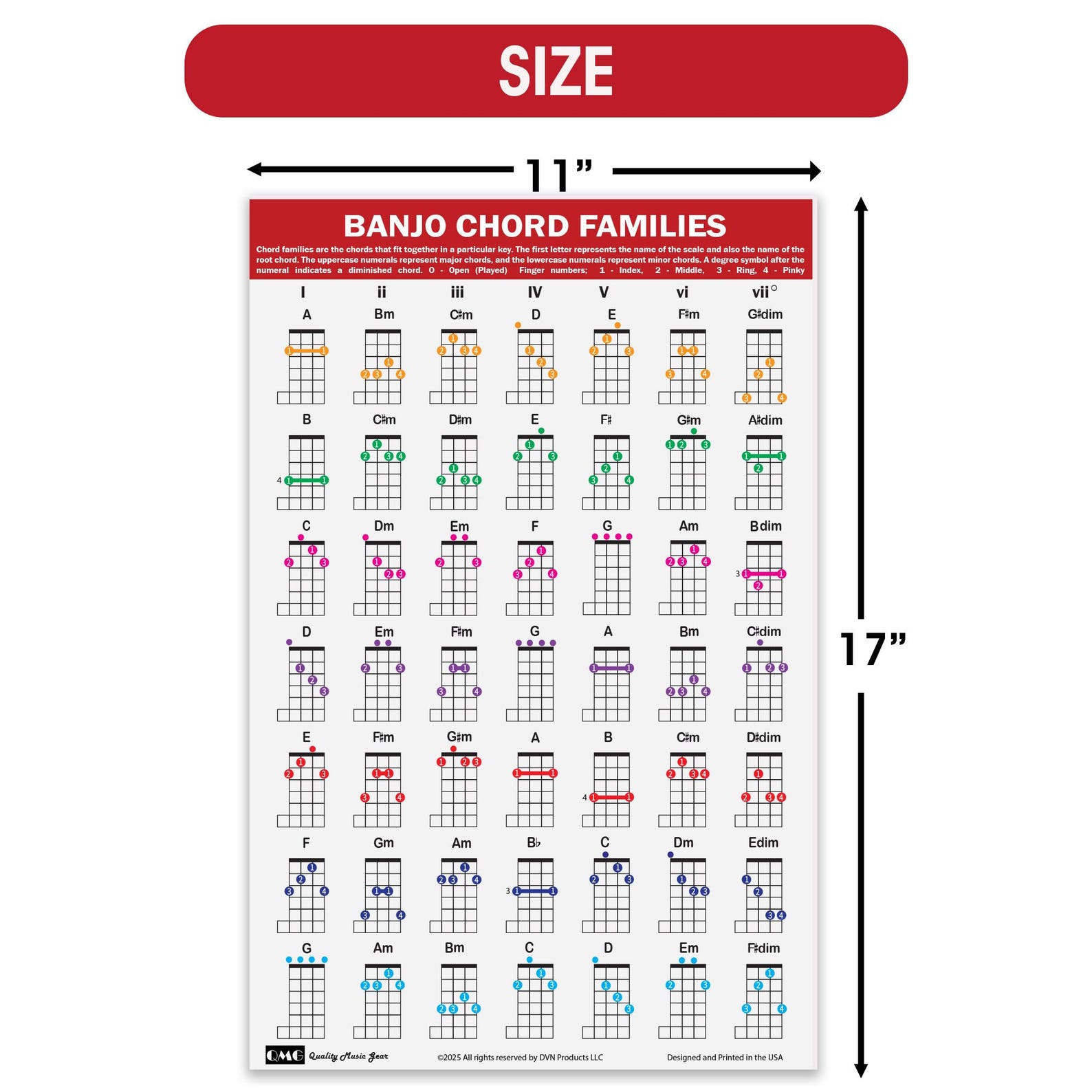 QMG Banjo Chord Families Poster (11"x17") – Laminated Chart With 49 ...