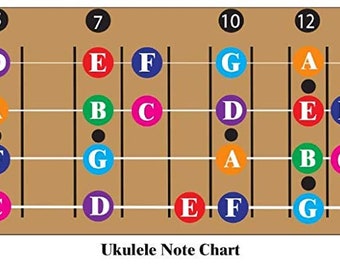 Color Coded Ukulele Guitar Fretboard Note Chart Learn to Play Guitar and Music Theory, Suitable for all Levels, Made in USA