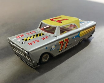 1950s 1960s Tin Fiat Race Car #77 Japan Weak Friction Survivor Vehicle 6&quot; Length