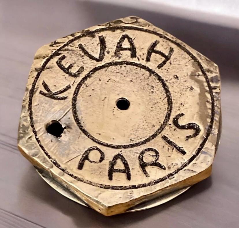 Antique Brass Threaded HubCap Axle Cover Circa 1921 KEVAH Paris Cycle Car builder 3" Diameter