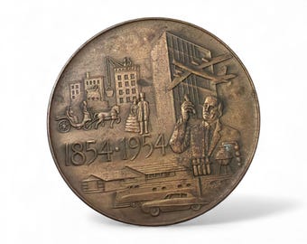 Barrett Centennial Bronze Medallion 1854–1954 • 3” Industrial Anniversary Medal • Vintage Collectible Metal Token