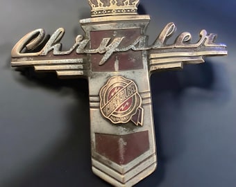 1946 Crusty Chrysler Hood Emblem Badge OEM 1946-1948 Original 7.5&quot; x 5.5&quot;