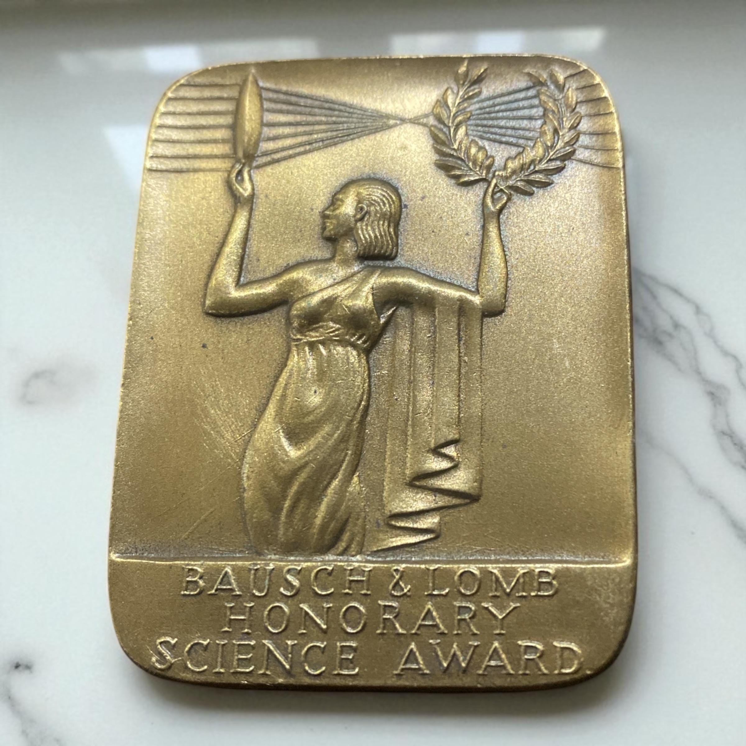 Vintage Brass or Bronze Small Paperweight Bausch Lomb Honorary