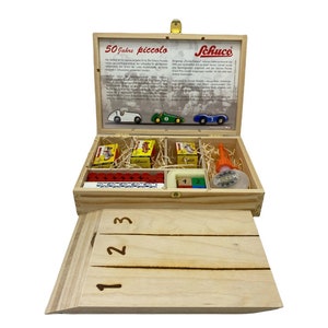 Schuco Piccolo Collector 50 Year Race Car Set  - 3 Small Cars in Wood Box - Limited Ed. 1000 Sets Produced